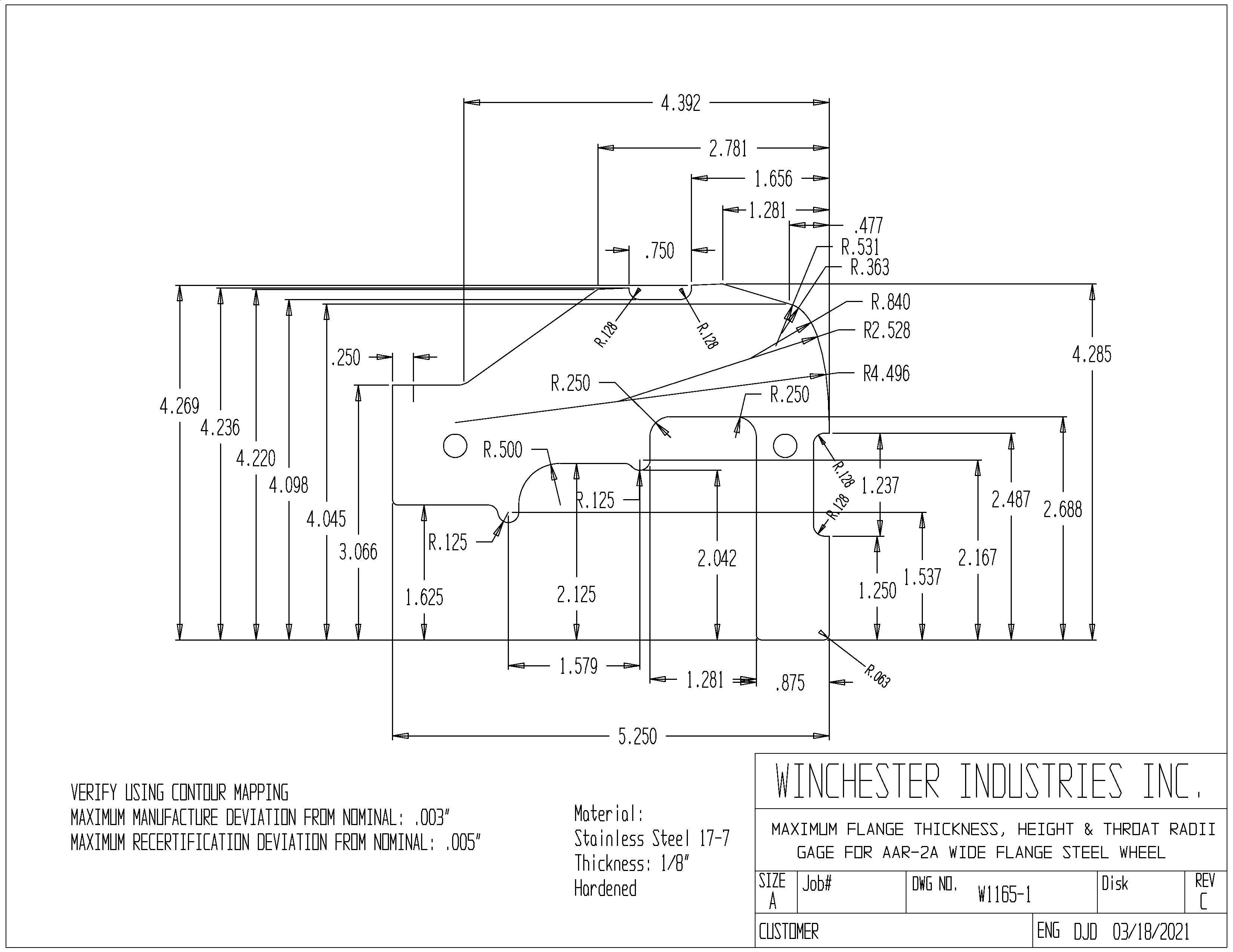 美国Winchester Industries Inc  W1165-1半径量规